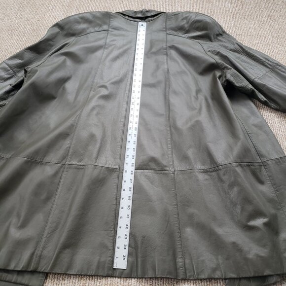 Vintage 80s Leather Swing Coat Women's 2X Olive Green - Picture 10 of 11